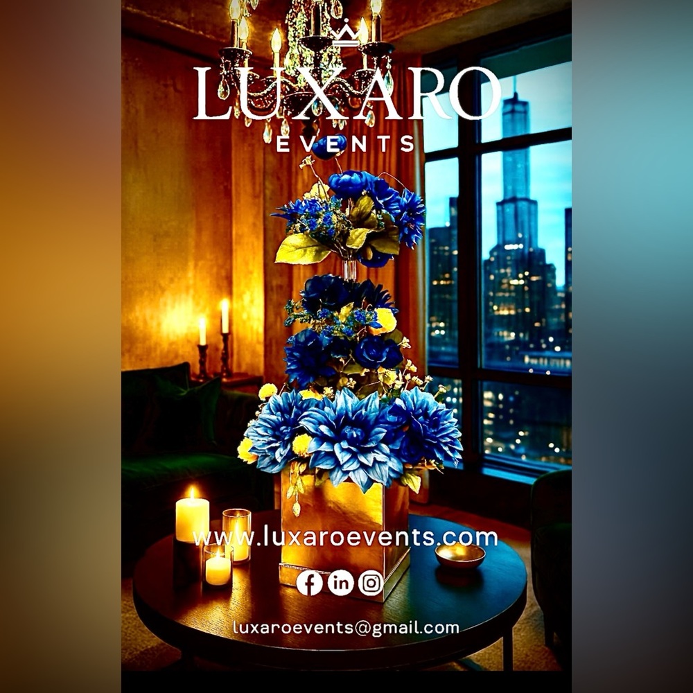 Blue and Gold Faux Floral Arrangement